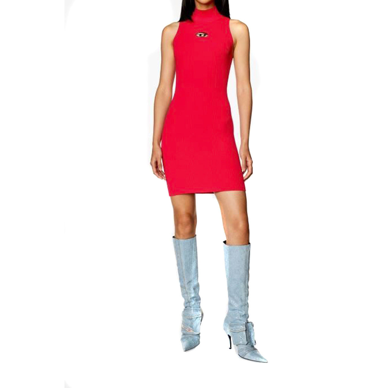 Diesel Abito Donna Smanicato Fucsia Scollo Alto Viscosa Primavera Estate