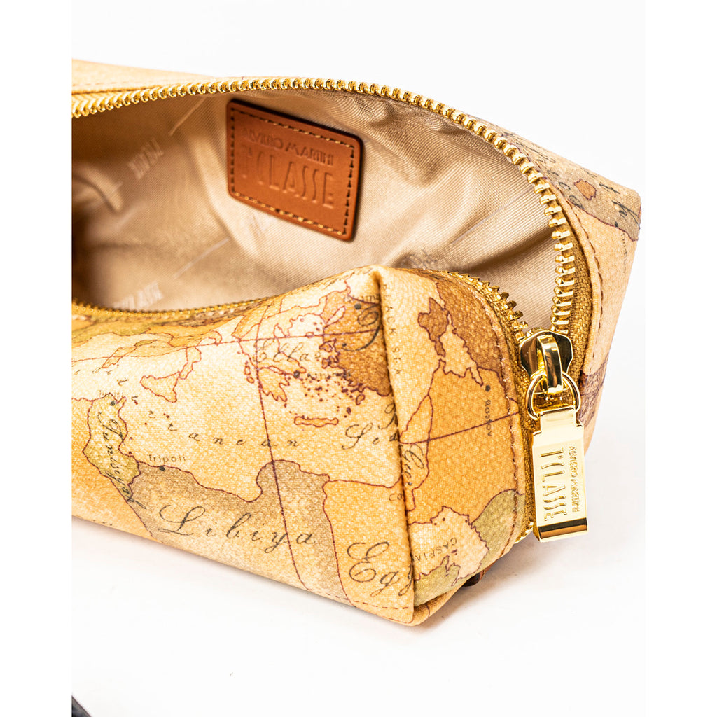 Alviero Martini Prima Classe Borsa Donna Beige Con Cerniera Pelle Cotone Poliestere Piccola 7x17x7 cm Made In Italy