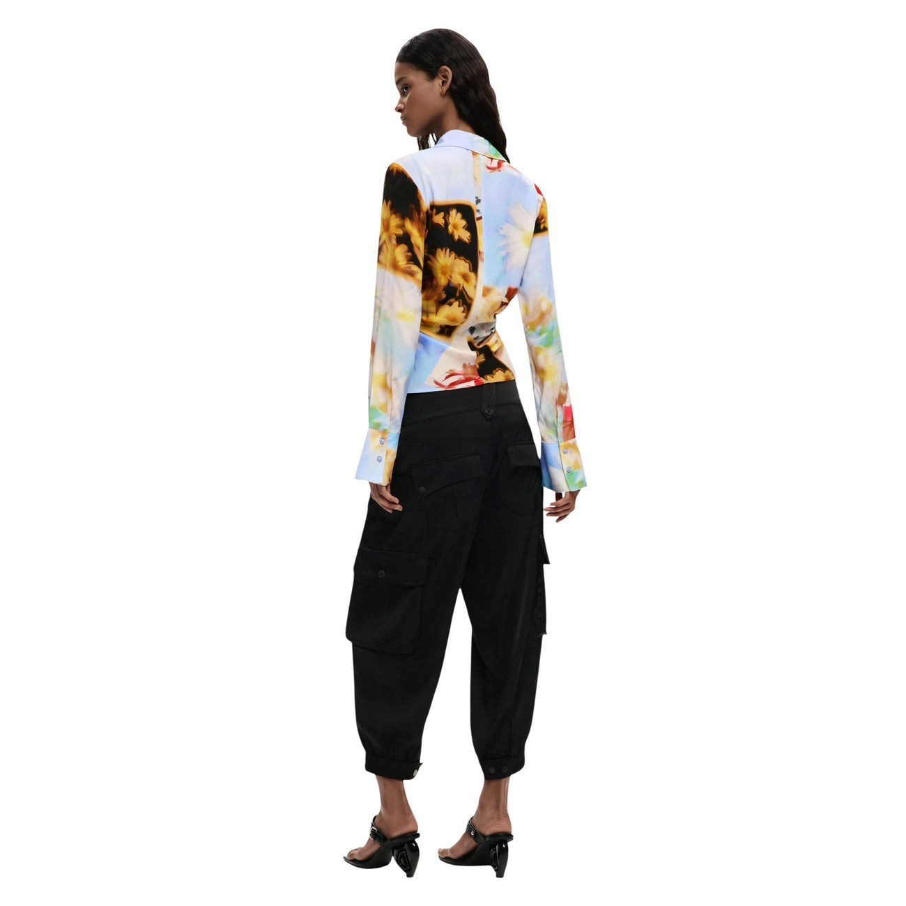 Desigual Camicia Donna Gialla Floreale Manica Lunga Con Cerniera