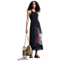 Desigual Abito Nero Floreale Viscosa Scollo Tondo Spalline Primavera Estate